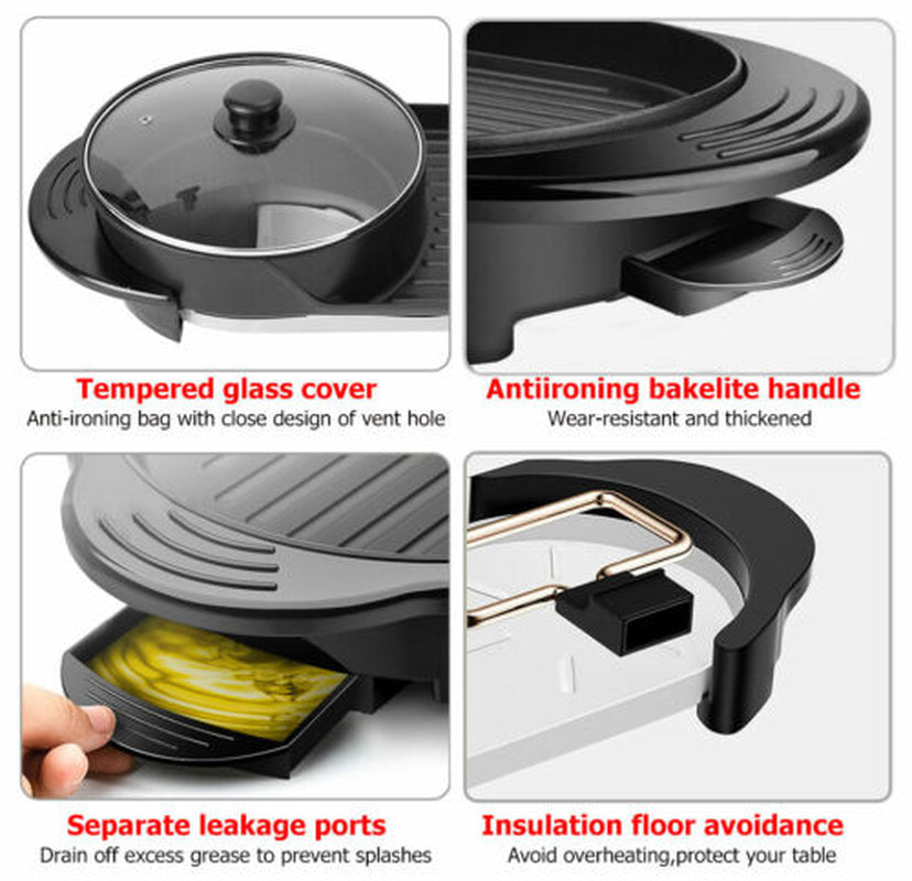 2-in-1 Electric Hot Pot & BBQ Grill Smokeless Barbecue Pan