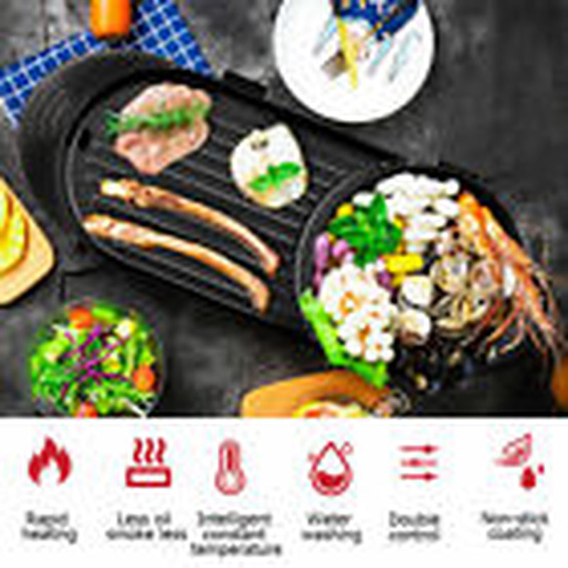 2-in-1 Electric Hot Pot & BBQ Grill Smokeless Barbecue Pan