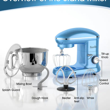 FACELLE 4-In-1 Tilt-Head Electric Stand Mixer, 6.5 QT Bowl, 660W Power, 6+P Speeds, 120V, 360° Stirring Kitchen Appliance with Beater, Dough Hook, Whisk, Egg Separator, Scraper, Overheat Protect for Baking Lovers, Cakes
